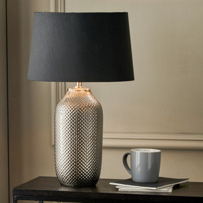 Pacific Lifestyle Textured Ceramic Bottle Table Lamp Silver