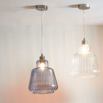 Pacific Lifestyle Porto Grey Optic Glass Tapered Pendant from B&Q