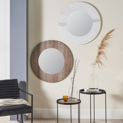Pacific Lifestyle White Marble Effect Wood Veneer Round Wall Mirror from B&Q