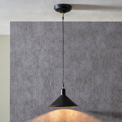 Pacific Lifestyle Canton Matt Black And Brass Metal Cone Pendant from B&Q