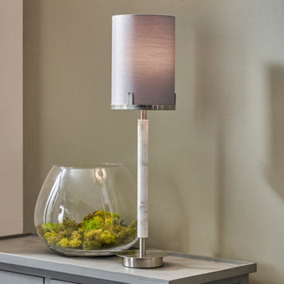 Pacific Lifestyle Midland Brushed Nickel And Marble Effect Table Lamp Grey
