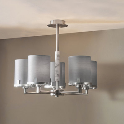 Pacific Lifestyle Midland Brushed Nickel And Grey Marble Effect 5 Arm Pendant from B&Q