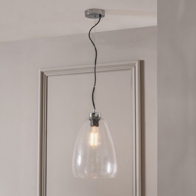 B&Q -  Beja Organic Shape Tall Clear Bubble Glass Pendant