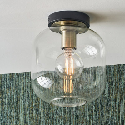 Pacific Lifestyle Minimalist Industrial Glass Flush Dome Ceiling Light from B&Q