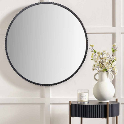 B&Q -  Black Metal Textured Edged Round Wall Mirror