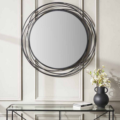 Pacific Lifestyle Black Metal Swirl Round Wall Mirror from B&Q
