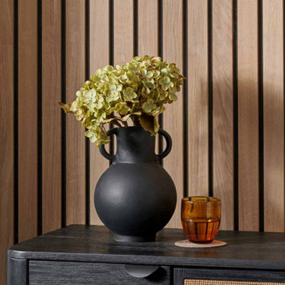 B&Q -  Modern Black Metal Vase With Handles