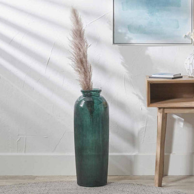 Pacific Lifestyle Tall Ribbed Vase In Sea Green Recycled Glass from B&Q