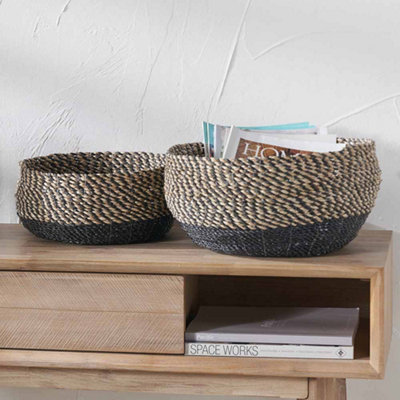 Pacific Lifestyle Two-Tone Natural And Black Seagrass Baskets  Set Of 2 from B&Q