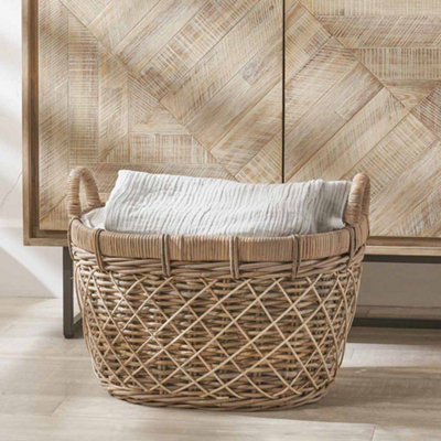 Pacific Lifestyle Brown Rattan Oval Laundry Basket from B&Q