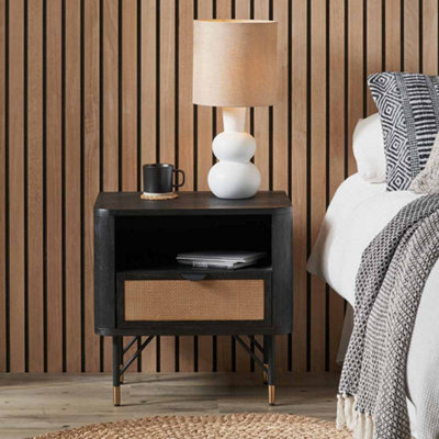 Pacific Lifestyle Fiji Black Acacia Wood And Natural Rattan Bedside Table With Drawer