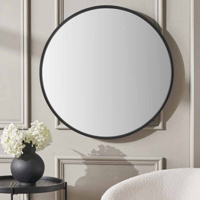 Pacific Lifestyle Black Wood Veneer And Mirrored Glass Round Wall Mirror