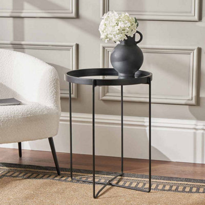 Pacific Lifestyle Voss Mirrored Glass And Black Wood Veneer Side Table