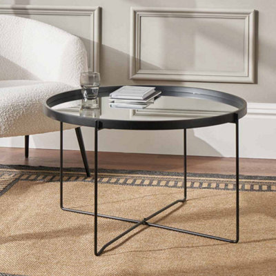 Pacific Lifestyle Voss Mirrored Glass And Black Wood Veneer Coffee Table