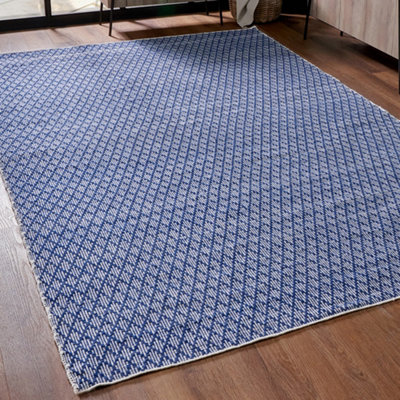 Pacific Lifestyle Outdoor Indoor Denim Blue And White Ikat Pattern Rug from B&Q