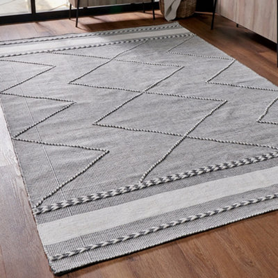 Pacific Lifestyle Outdoor Indoor Grey And White Plaited Stripe Pattern Rug from B&Q