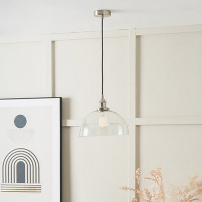 Pacific Lifestyle Ceiling Light Antique Silver Metal And Glass Dome Pendant from B&Q