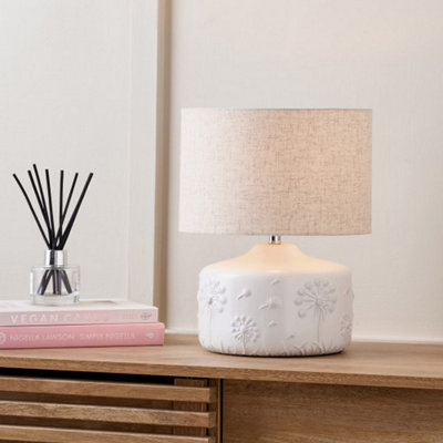 Ruma Unisex White Dandelion Small Floral Ceramic Table Lamp - Image 5