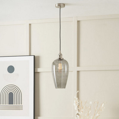 B&Q -  Glass Pendant Ceiling Light With Antique Silver Metal Chain Pendant