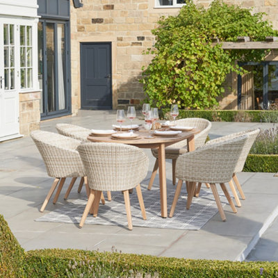 Pacific Lifestyle Cabon Acacia Wood And Pu Rattan Outdoor 6 Seater Dining Set from B&Q