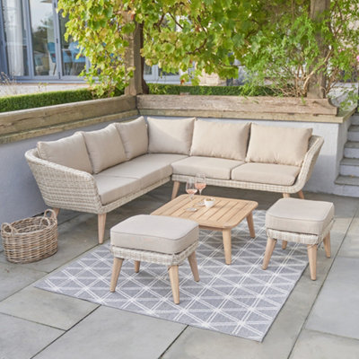 Pacific Lifestyle Cabon Acacia Wood And Pu Rattan Outdoor Corner Seating Set For 7 from B&Q