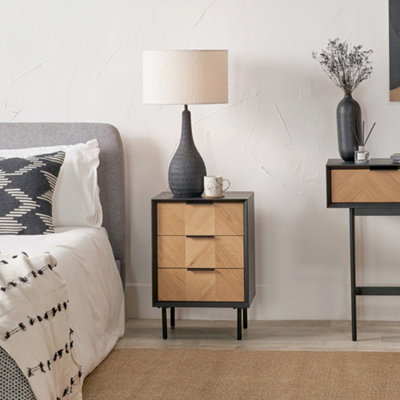 Pacific Lifestyle 3 Drawer Unit Black And Natural Chevron Oak And Pine Wood