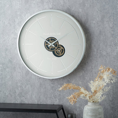 Pacific Lifestyle Ivory And Silver Wood Working Cog Wall Clock from B&Q