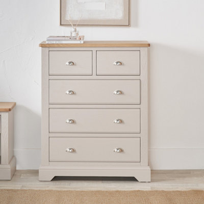 Pacific Lifestyle Cream Pine And Oak Wood 5 Drawer Unit