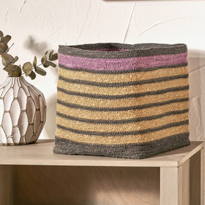 Pacific Lifestyle Lilac And Grey Striped Seagrass Storage Basket from B&Q