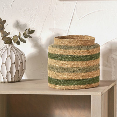 Pacific Lifestyle Natural And Green Seagrass Cylindrical Storage Basket from B&Q