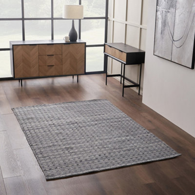 Pacific Lifestyle Indoor Outdoor Grey Double Stitch Design Rug from B&Q