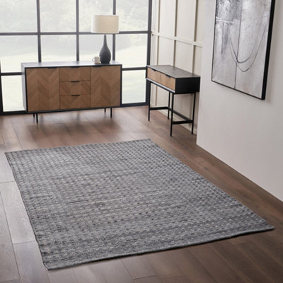 Pacific Lifestyle Indoor Outdoor Grey Double Stitch Design Rug Large from B&Q
