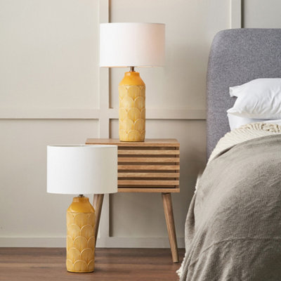 Pacific Lifestyle Set Of 2 Bethan Embossed Mustard Ceramic Table Lamp from B&Q