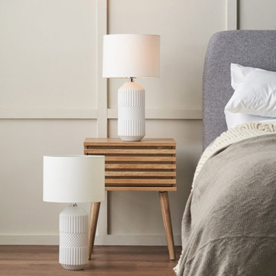 Pacific Lifestyle Set Of 2 Meribel White Geo Textured Tall Ceramic Table Lamp from B&Q