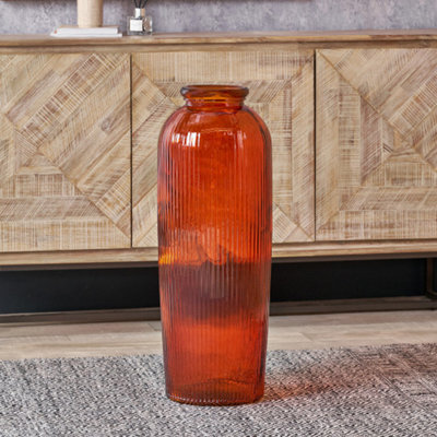 Pacific Lifestyle Tall Ribbed Vase In Orange Recycled Glass from B&Q