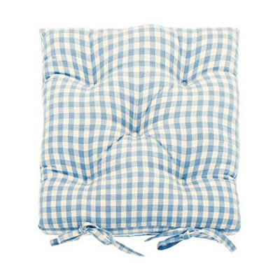 Walton & Co Gingham Blue Seat Pad With Ties from B&Q