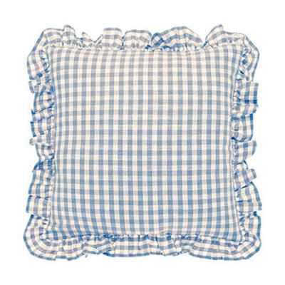 Walton & Co Gingham Blue Ruffle Square Cushion from B&Q