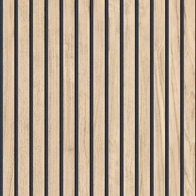 B&Q -  Decor Panacea Wood Slat Light Oak Wallpaper P1158