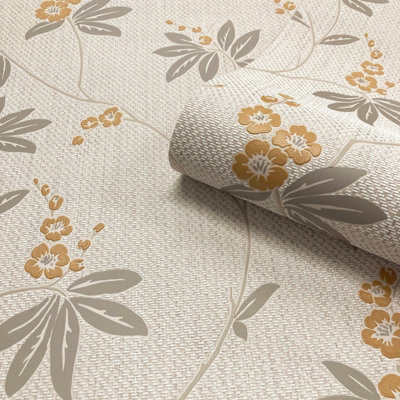Belgravia Décor Amelie Blossom Beige/yellow Wallpaper from B&Q