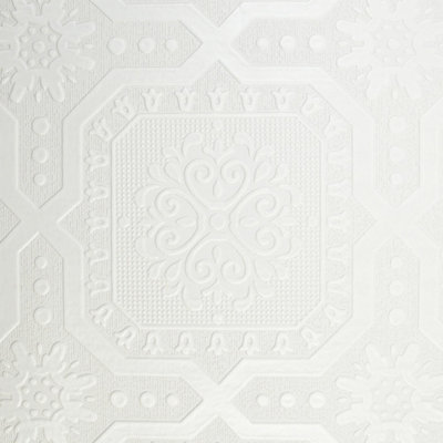 Belgravia Chatsworth White Wallpaper Textured Paintable Blown Vinyl Feature Wall from B&Q