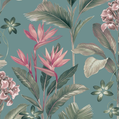 Belgravia Oliana Floral Soft Teal Wallpaper 8486 from B&Q