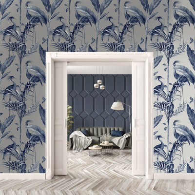 Belgravia Azzura Leaf Wallpaper Blue 9506 from B&Q