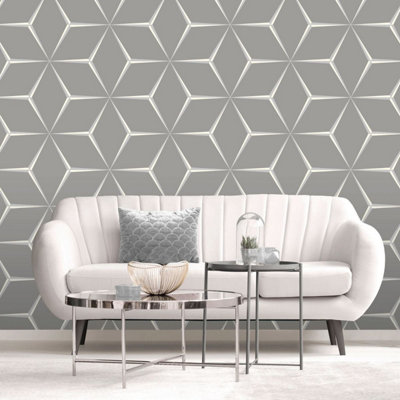 Harper Geometric Wallpaper Silver / Grey Belgravia 9743 from B&Q
