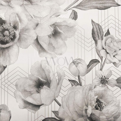 Belgravia Stella Geometric Glitter Floral Black & White Wallpaper 9752 from B&Q
