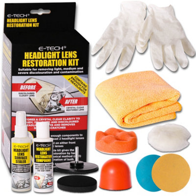  - E-Tech Headlight Lamps Lens Restoration Cleaning Repair Kit Set 2X Spray Bottle