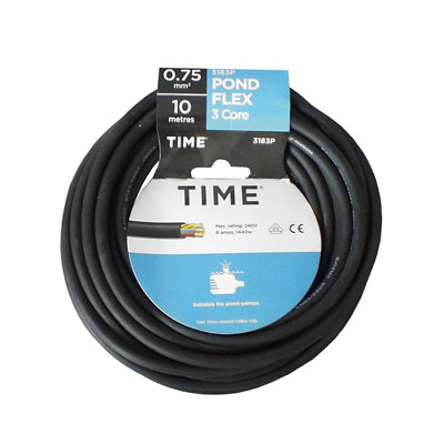 Time Black 3-Core Pond Cable 0.75mm² X 10M from B&Q