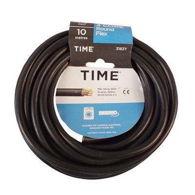 Time Black 3-Core Flexible Cable 1.5mm² X 10M from B&Q