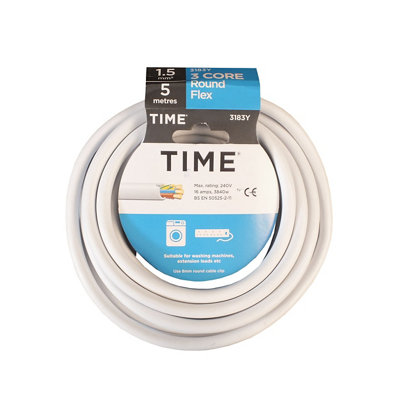 Time White 3-Core Flexible Cable 1.5mm² X 5M from B&Q