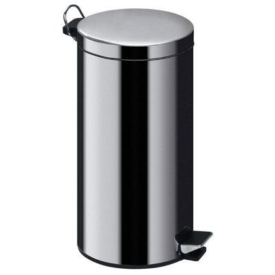 Orsina 30 Litre Stainless Steel Pedal Waste BinHands-Free Kitchen Bin With Chrome HandleDurable Round Bin from B&Q