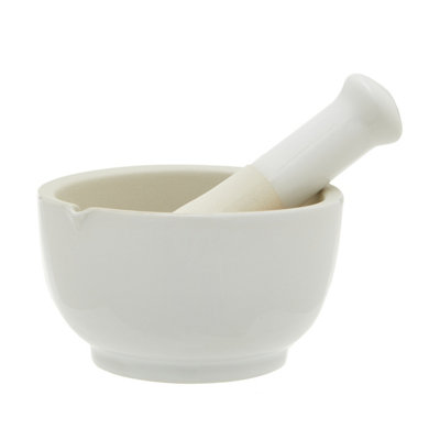 Orsina Medium Mortar And PestleDurable White Stoneware Grinder With Pouring Spout from B&Q